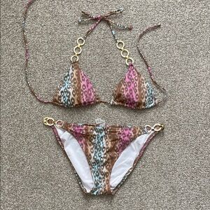 Victoria's Secret Pink and Blue Leopard Bikini- Top is Medium, Bottoms are Large